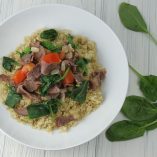 This recipe for sautéed spinach and beef can be served with quinoa or brown rice and allows you to get in a large serving of healthy spinach in the process! The best part is that everyone in the family will love this easy recipe. Healthy Recipes | How to Cook Quinoa | How to Cook Spinach | How to Eat Healthy | Recipes with Spinach | Healthy Recipes with Beef