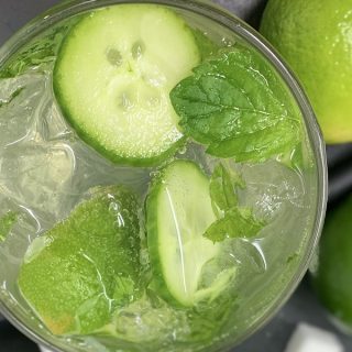 Sparkling Cucumber Cooler with Gin Cocktail Overhead View of a Cocktail