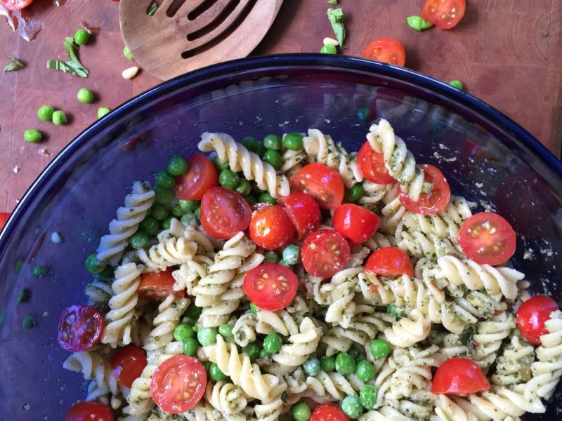 Yes, this really is the PERFECT pesto pasta salad to make anytime of the year. The colors are beautiful and the flavors please the palate.