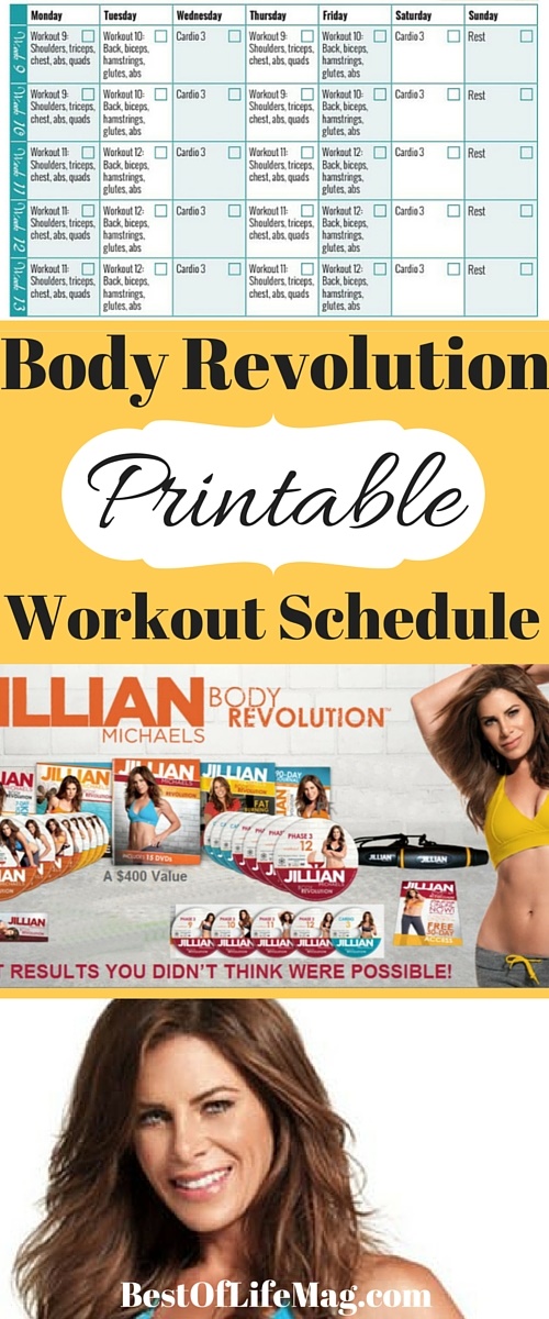 Printable Workout Schedule for Jillian Michaels Body Revolution