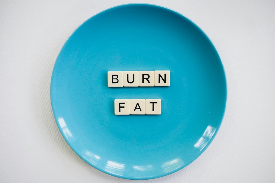 Jillian Michaels Body Revolution Meal Plan Tips a Blue Plate with Letter Tiles on it Spelling Out Burn Fat