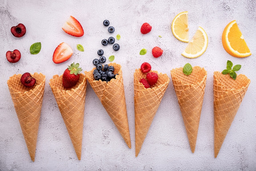 How to Go Dairy Free Four Ice Cream Cones with Fruit Coming From Each One