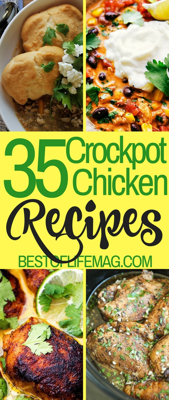 Save time in the kitchen with these crockpot chicken recipes! They are perfect weeknight meals or as holiday recipes. Slow Cooker Chicken | Chicken in the Crockpot | Chicken Recipes | Slowcooker recipes | Slow Cooker Chicken Recipes 