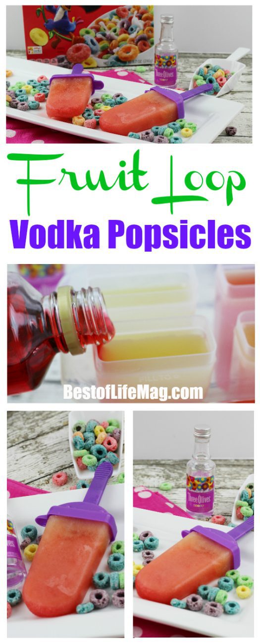 Vodka popsicles that taste just like Fruit Loops and are made with Three Olives Vodka are perfect as a tasty treat and even better as a party favor.