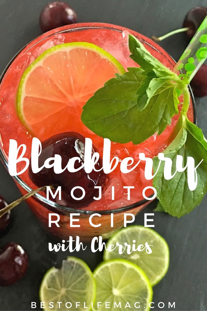 Beautiful and filled with flavor, this blackberry mojito recipe with cherries is perfect for parties or just a cocktail at home alone.