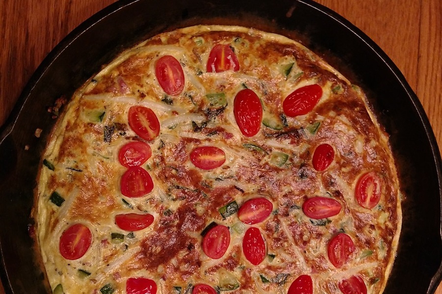 Jillian Michaels Lunch Recipes Close Up of a Frittata in a Cast Iron Skillet