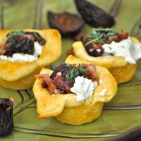 Pastry Cups with Bacon and Cheese Recipe Close Up of Pastry Cups on a Serving Tray Shaped Like a Banana Leaf