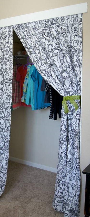 Closet Doors DIY Tutorial with Photos View of a Closet with Curtains Instead of Doors