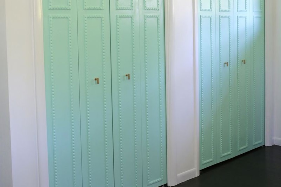 Closet Doors DIY Tutorial with Photos Close Up of Two Sets of Teal Closet Doors