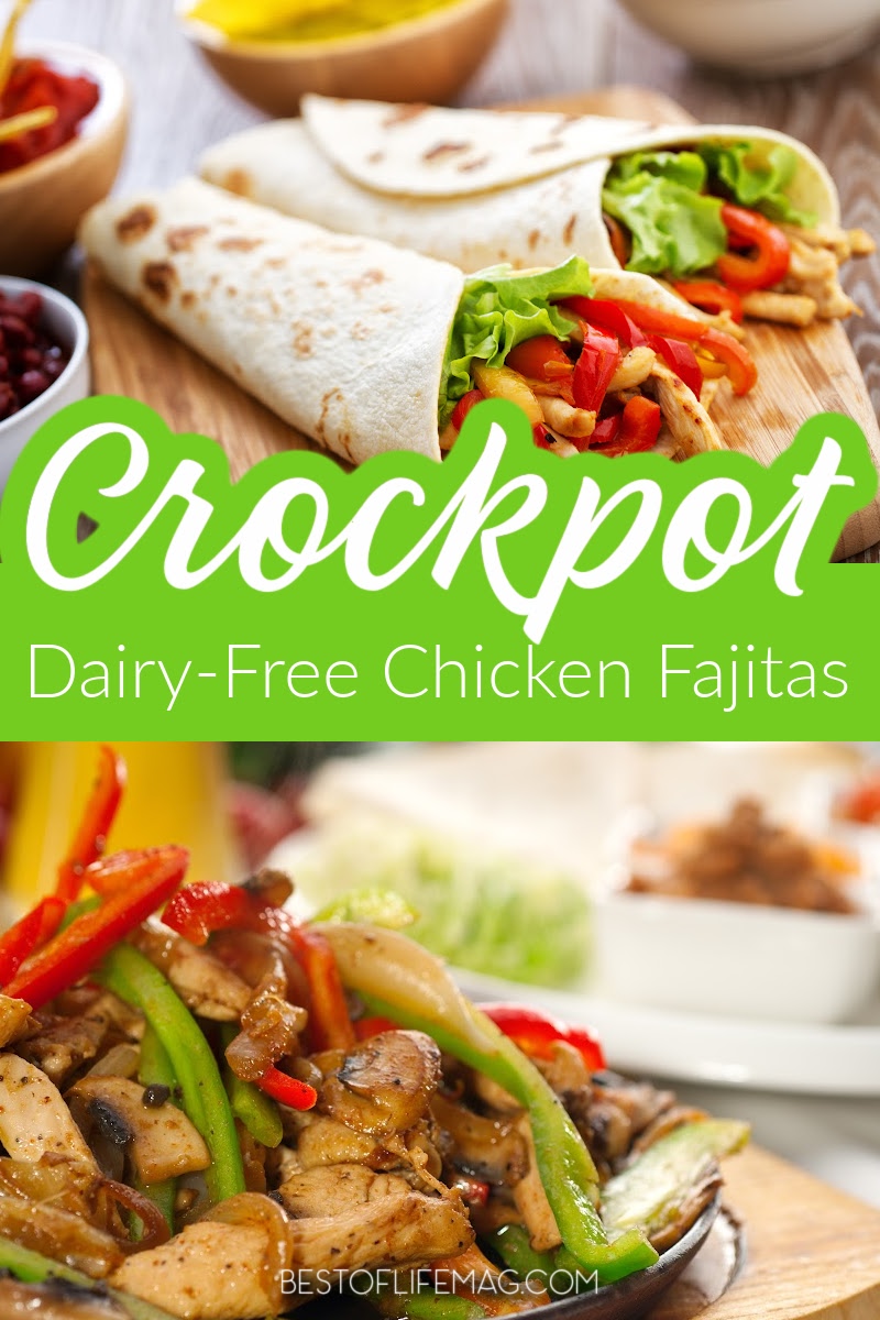 These dairy free slow cooker chicken fajitas have an extra kick of flavor, so you won't feel like you are missing a thing without cheese! Healthy Crockpot Recipes | Slow Cooker Recipes | Dairy Free Crockpot Recipes | Chicken Fajitas Recipe | Healthy Dinner Recipe | Crockpot Recipes with Chicken | Dairy Free Mexican Recipes | Healthy Fajita Ideas #crockpotrecipes #dairyfreerecipes via @amybarseghian