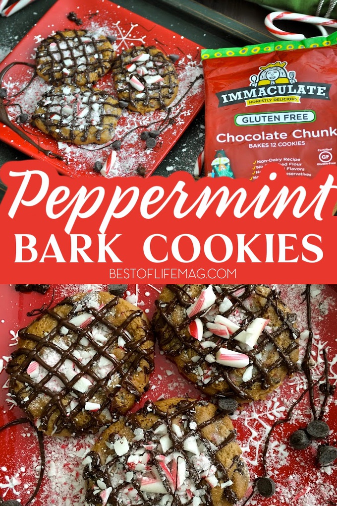 Make the holidays memorable with these gluten free and dairy free peppermint bark cookies with chocolate chips! Soft and moist, they will be a hit! Dairy Free Holiday Cookies | Christmas Cookie Recipe Easy | Christmas Cookie Ideas | Christmas Bark Recipe | Dairy Free Holiday Bark Recipe | Gluten Free Holiday Recipes | Gluten Free Dessert Recipes #glutenfree #desserts