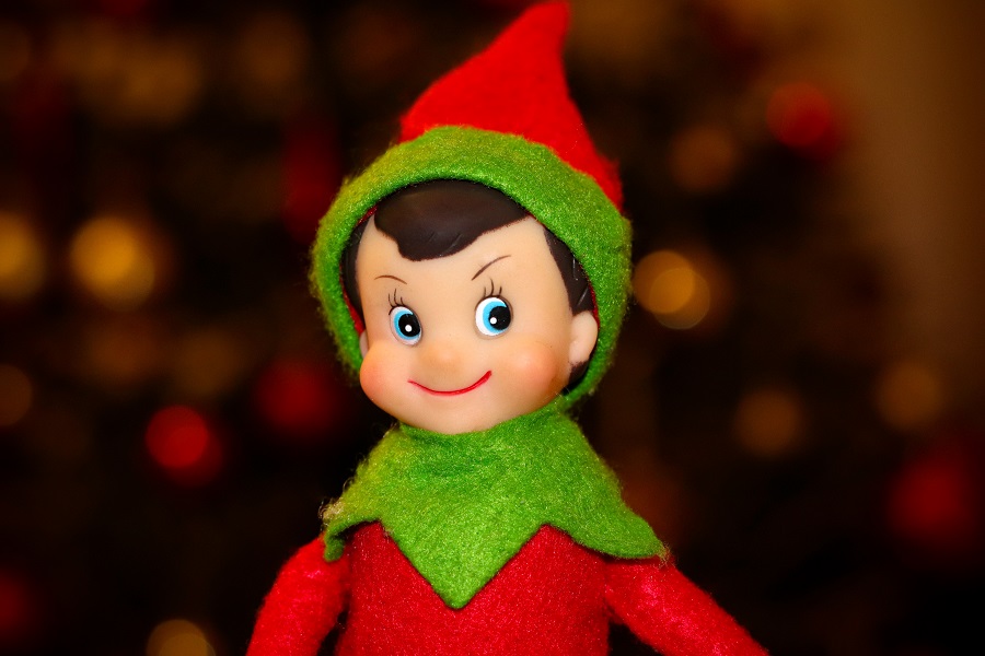 DIY Elf on The Shelf Clothes Close Up of an Elf with an Evil Look on His Face