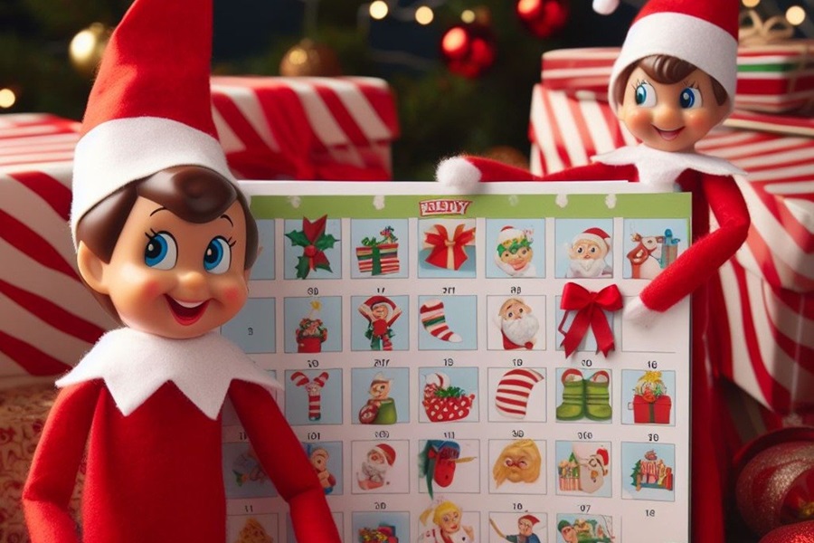 Elf on the Shelf Shopping List for 35 Ideas Close Up of Two Elves Holding a Sheet of Elf Stickers