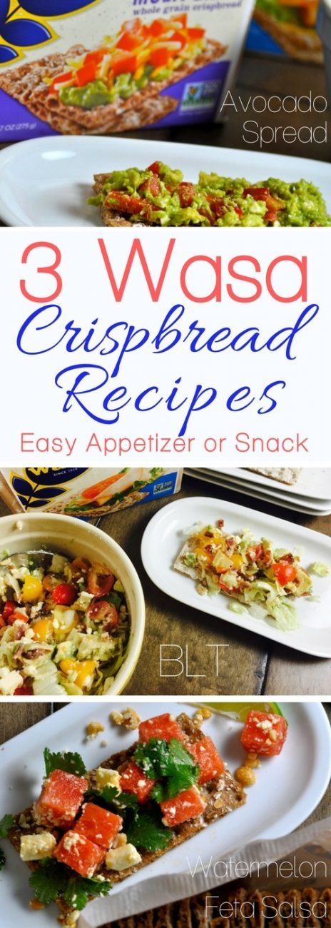 Wasa Crispbread recipes make for perfect snacks and appetizers!  Our watermelon and feta salsa, BLT, and avocado spread recipes are delicious and satisfy kids and adults. Healthy Snacks | Healthy Recipes | Wasa Crispbread Snacks | Recipes for Kids | Party Recipes | Appetizer Recipes #recipes 