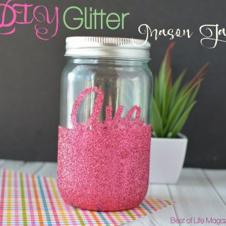 Add some sparkle to any room with this fun DIY Glitter Mason Jar! It can hold pencils, tealight candles, or just about anything you want! DIY Mason Jar Crafts | DIY Craft Ideas | DIY Glitter Ideas | Crafts for Kids
