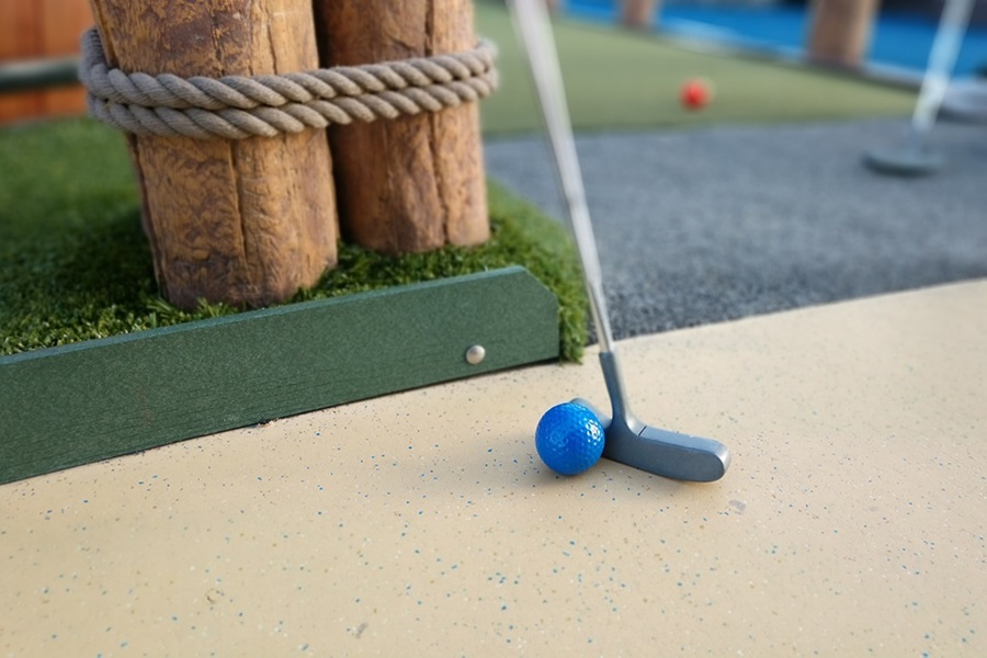 Things to do on Catalina Island Close Up of a Miniature Golf Ball and a Golf Club