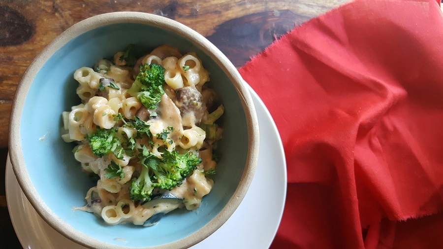 Kid-Friendly Macaroni and Cheese Recipes Overhead View of a Bowl of Macaroni and Cheese with Broccoli