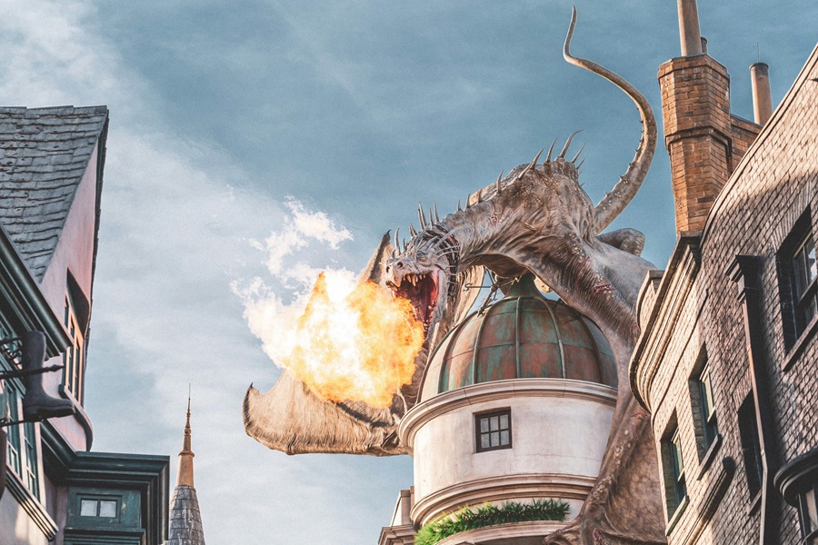 Snacks at Universal Orlando Worth Every Bite View of the Hogwarts Dragon at Universal Spitting Fire Out