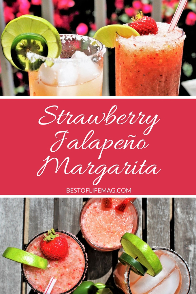 This strawberry jalapeño margarita is sweet, spicy, and totally refreshing. If you love margaritas this tequila cocktail needs to be added to your regular list of recipes! Margarita Recipes | Fruity Margarita Recipes | Spicy Margarita Recipe #margarita #cocktail 