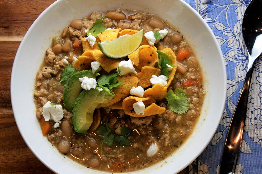 Crockpot Chicken Chili with Roasted Peppers