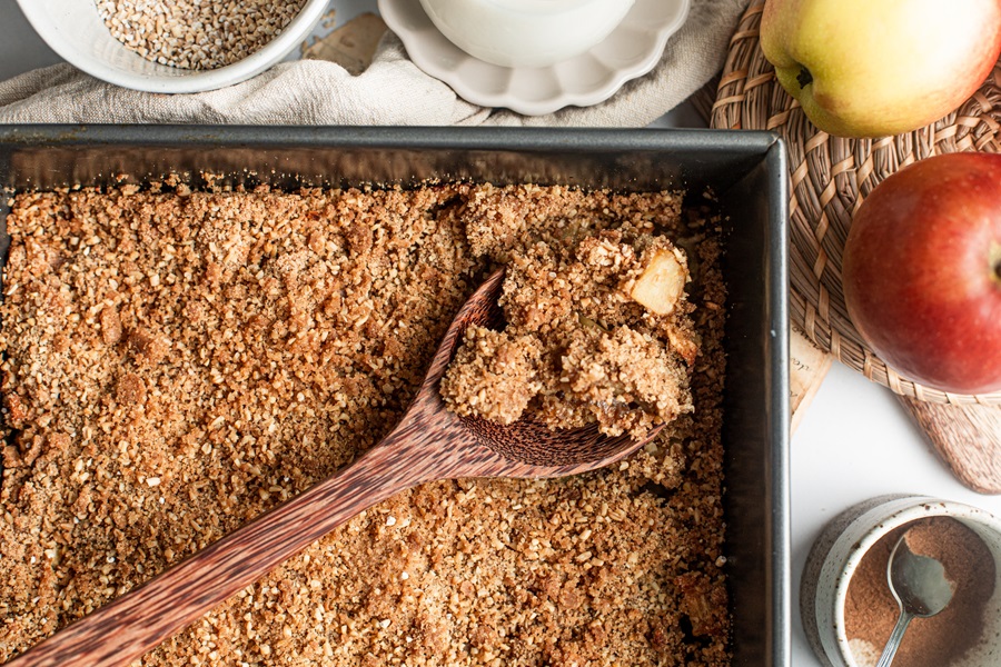 A Baking Sheet of Toppings for Apple Crisp with Instant Oatmeal