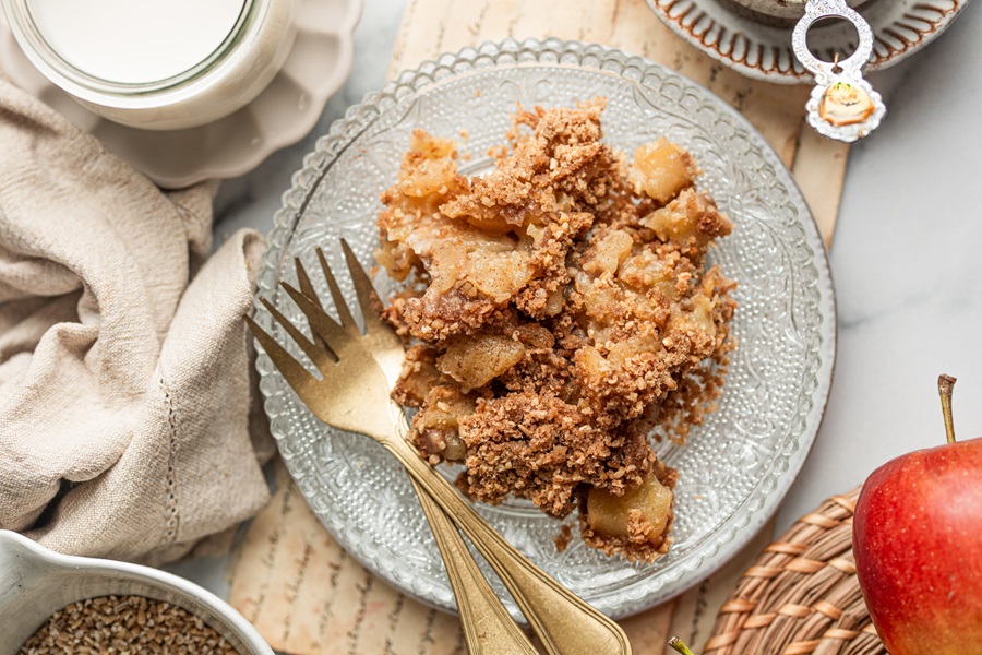 A Blue Plate of Apple Crisp with Instant Oatmeal