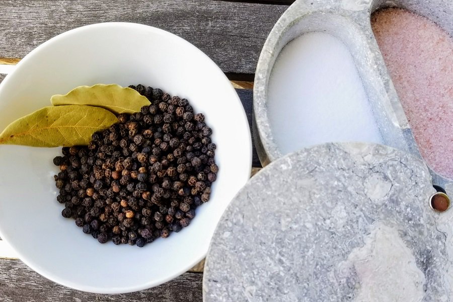 Crock Pot Bone Broth Recipe Overhead View of the Seasonings