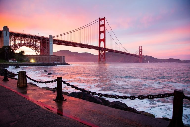 Tips for your Walk Across the Golden Gate Bridge View of the Golden Gate Bridge During Sunset from the Fort Below