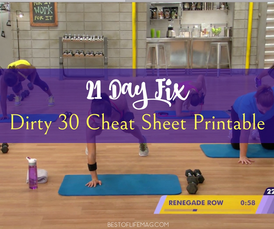 Printable 21 Day Fix Dirty 30 Cheat Sheet {Free Printable}