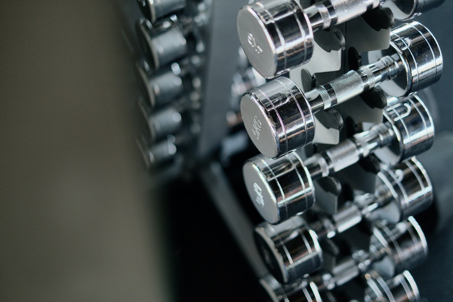 80 Day Obsession Equipment Close Up of a Set of Dumbbells