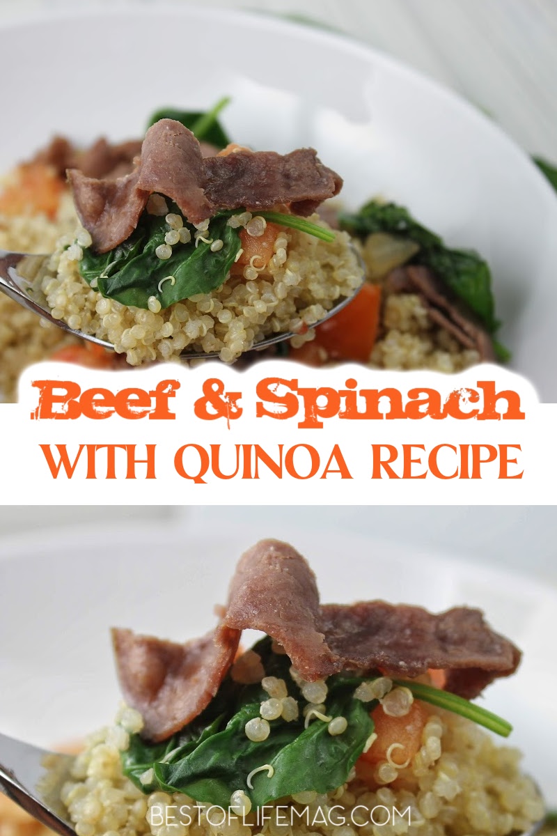This recipe for sautéed spinach and beef can be served with quinoa or brown rice and allows you to get in a large serving of healthy spinach in the process! The best part is that everyone in the family will love this easy recipe. Beef Recipes |Spinach Recipes | Quinoa Recipes | Healthy Recipes | Dinner Recipes #healthy #recipe