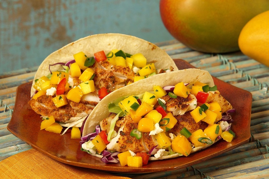 Crockpot Chicken Taco Recipes Close Up of Two Chicken Tacos with a Pineapple Salsa