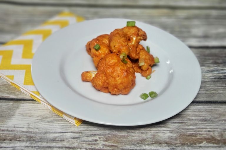 2B Mindset Snack Recipes a White Plate of Buffalo Cauliflower Bites