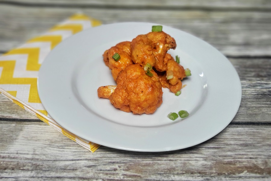 2B Mindset Snack Recipes a White Plate of Buffalo Cauliflower Bites