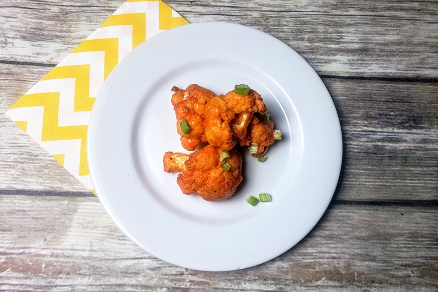 2B Mindset Buffalo Cauliflower Bites Overhead View of a Plate of Buffalo Cauliflower Bites