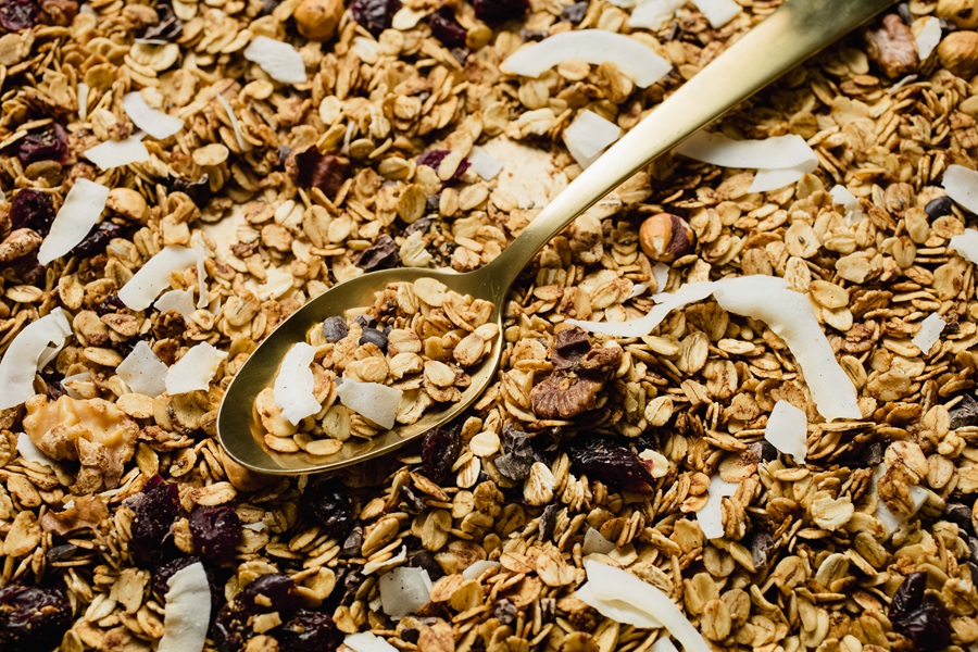 Easy Vegan Granola Recipe Close Up of Granola with a Spoon