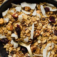 Easy Vegan Granola Recipe Close Up of Granola with Coconut Chips