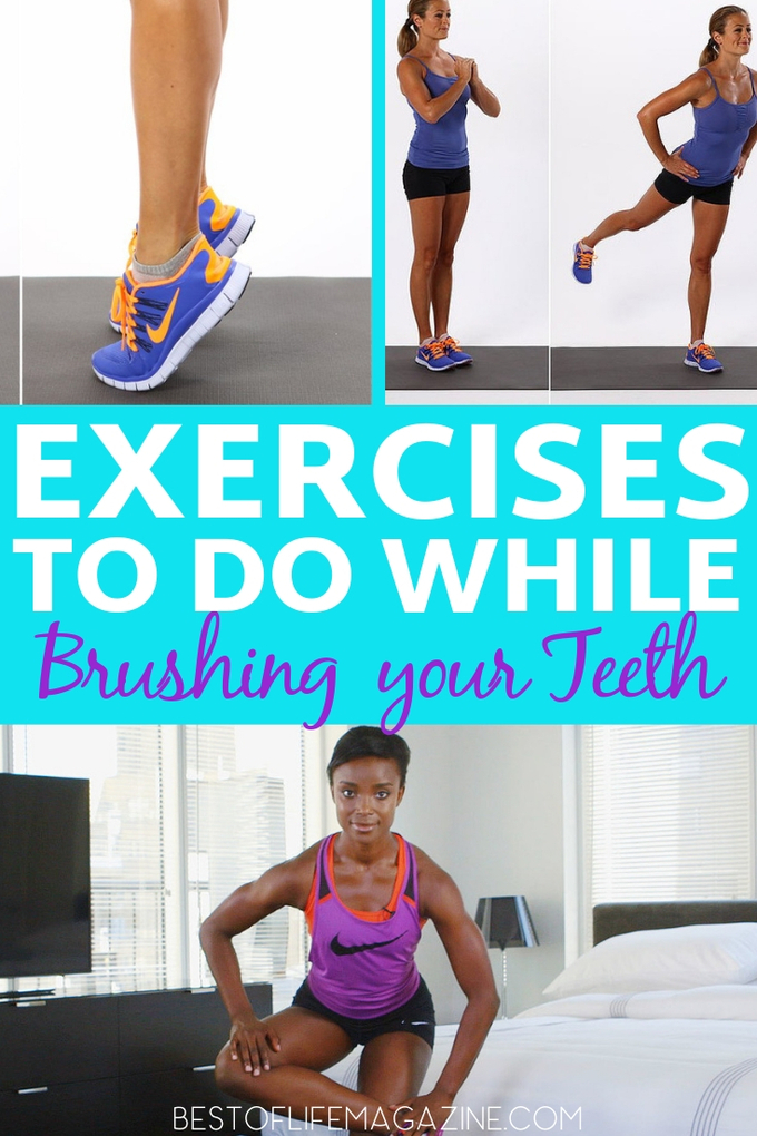 Utilizing exercises to do while brushing your teeth allows you to get a quick workout done in the morning and you don't have to sacrifice time. At-Home Exercises | Easy Workout Ideas | At-Home Workout Ideas | 5 Minute Workouts #fitness #health