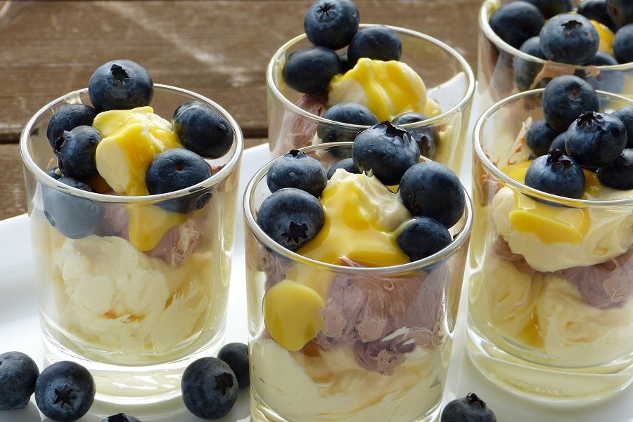 Low Carb Desserts with Cream Cheese Close Up of a Serving Tray with a Number of Cream Cheese Parfait Cups with Fruit