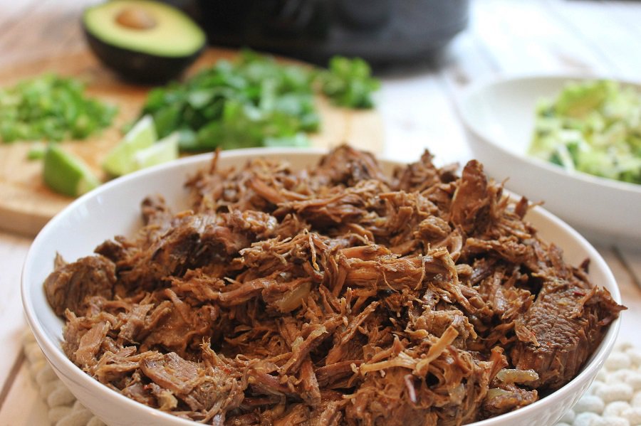 Easy Low Carb Crockpot Recipes Close Up of a Bowl of Beef Barbacoa