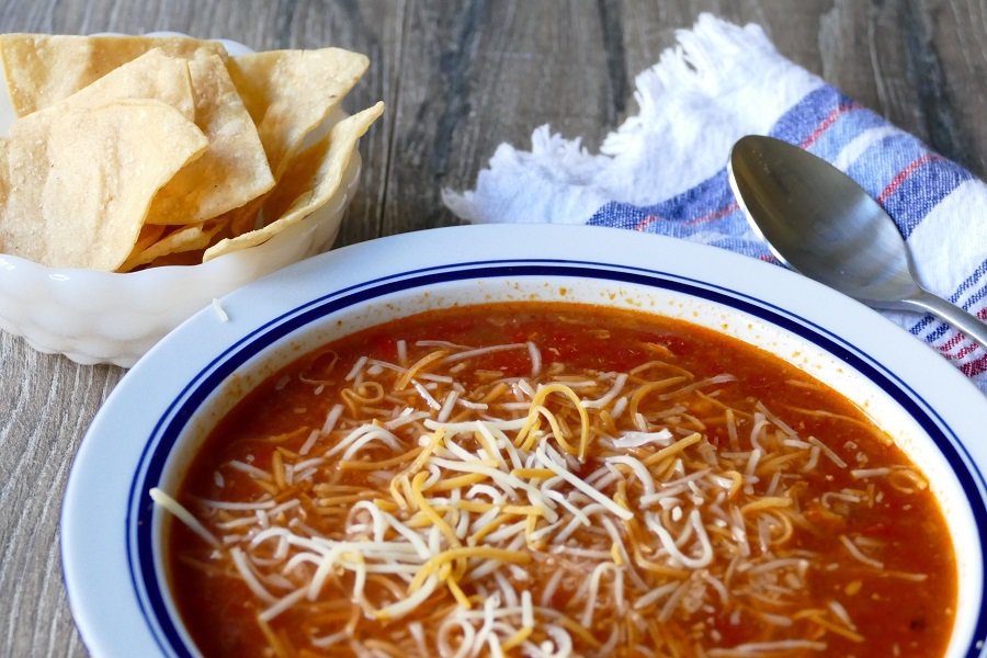 Low Carb Crockpot Recipes for Dinner Close Up of a Bowl of Tortilla Soup with Cheese 