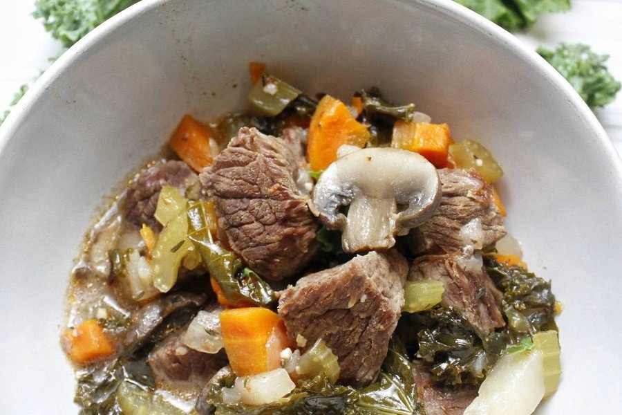Low Carb Crockpot Recipes for Dinner Overhead View of a Beef Stew in a Bowl