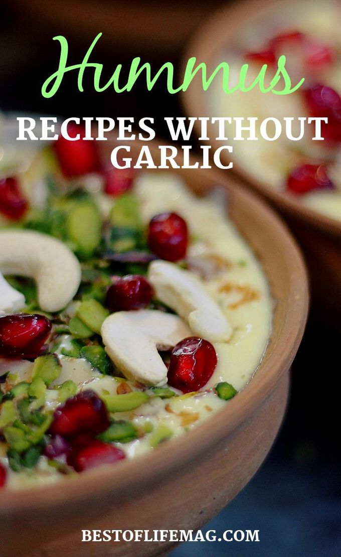 Having a garlic allergy or garlic sensitivity can be difficult because so many recipes have garlic. Enjoy these garlic free hummus recipes for a healthy snack! Hummus Ideas | Party Recipes | How to Make Hummus | Healthy Snack Recipes | Healthy Dip Recipes #hummus #healthy