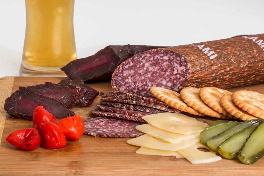 Keto Snacks Amazon Shopping List a Cutting Board with Dried Meats, Cheese, and Crackers