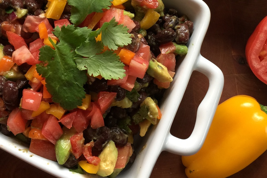 Easy Low Carb Cowboy Caviar Recipe Close Up in a Square Bowl