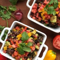 Easy Low Carb Cowboy Caviar Recipe Two White Square Bowls of Cowboy Caviar