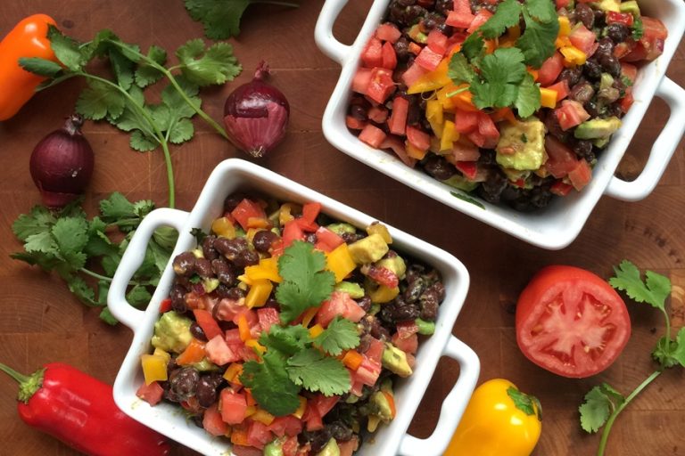 Easy Low Carb Cowboy Caviar Recipe Two White Square Bowls of Cowboy Caviar