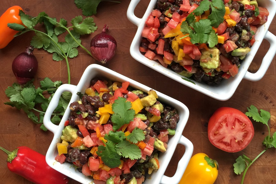 Easy Low Carb Cowboy Caviar Recipe Two White Square Bowls of Cowboy Caviar