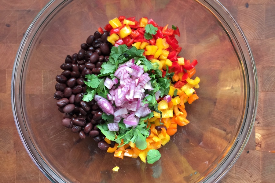 Easy Low Carb Cowboy Caviar Recipe Ingredients Diced and in a Glass Bowl