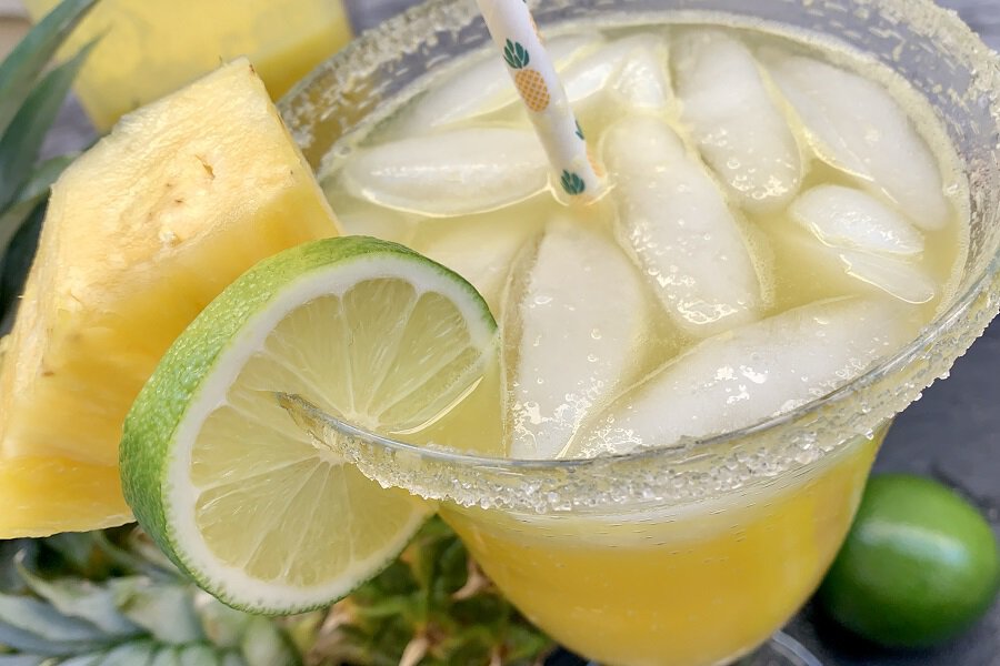 Fresh Pineapple Margarita Recipe without Triple Sec Overhead View of a Glass Filled with Margarita